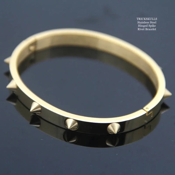 Rivet Spiked Stainless Steel Spikes Hinged Cuff Bracelet Retro Glam Punk Gothic - Picture 3 of 9